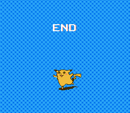 Pikachu dancing below the word "END"